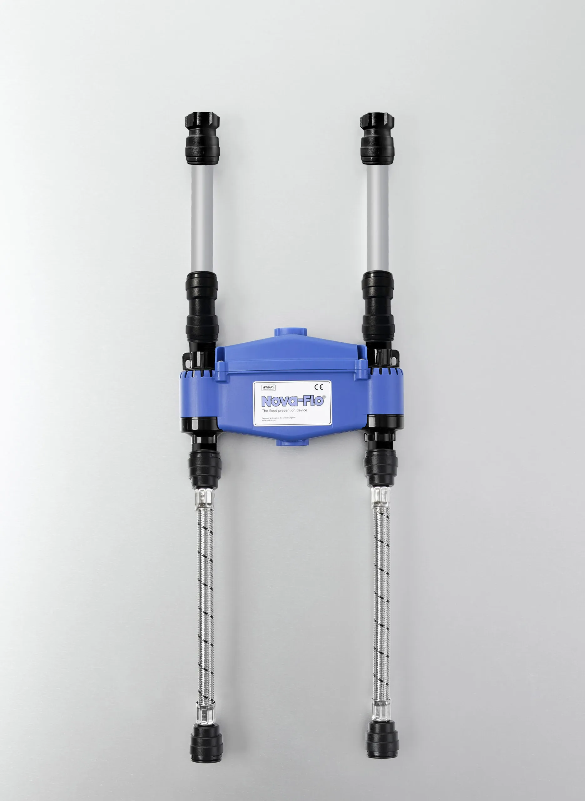 Illustrative Nova-Flo Flood Prevention Device installed with Fixing Pack with Push-Fit connectors